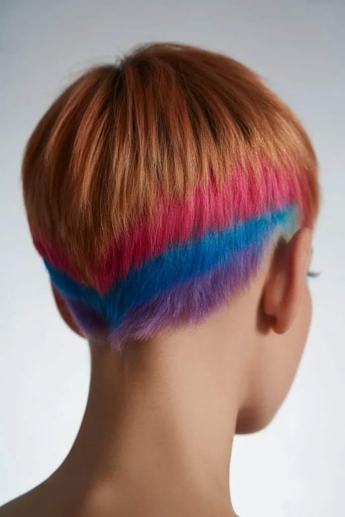 Undercut rainbow hair color