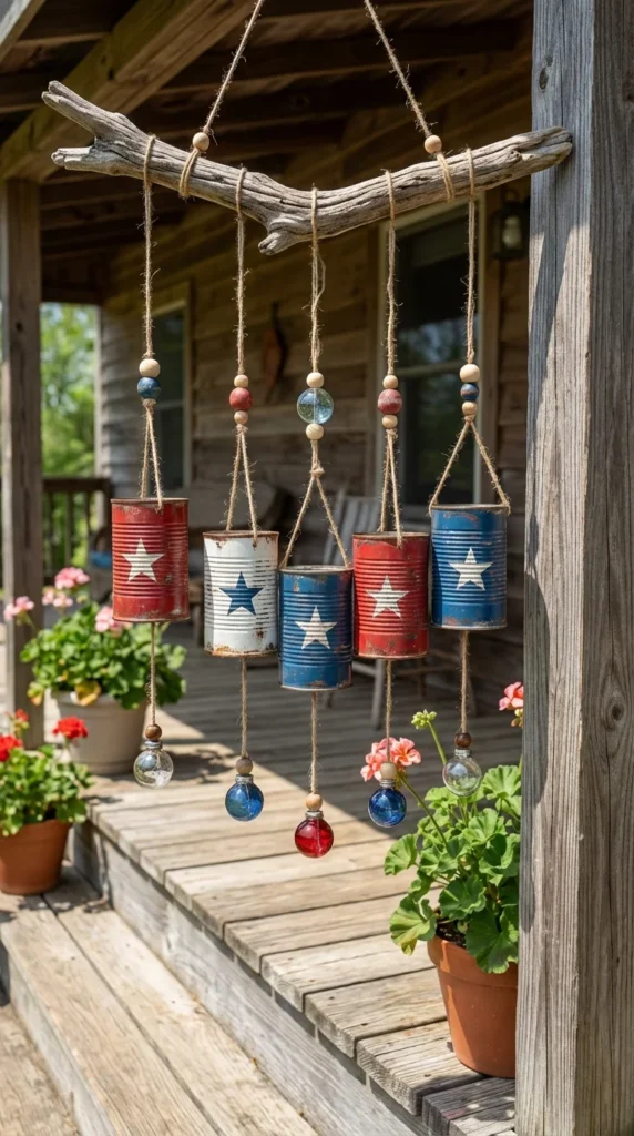 Upcycled patriotic wind chimes