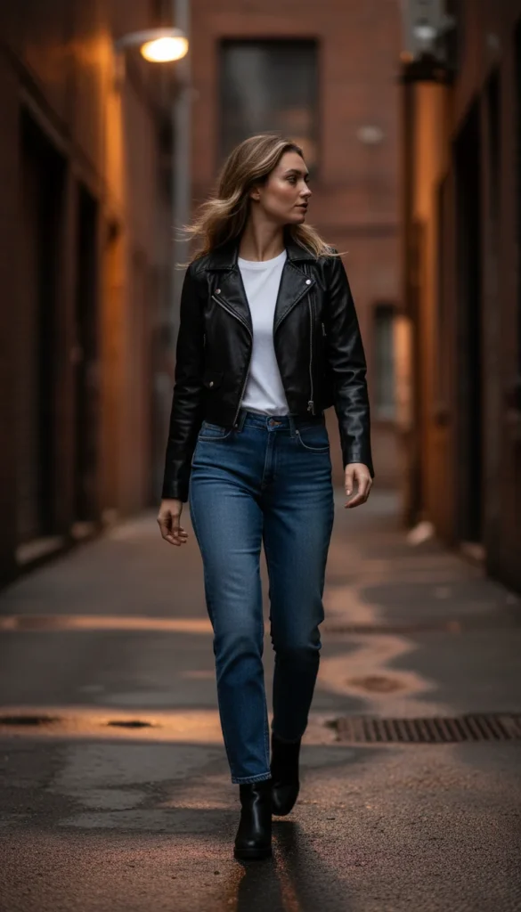 Veronica Mars outfits leather jacket jeans