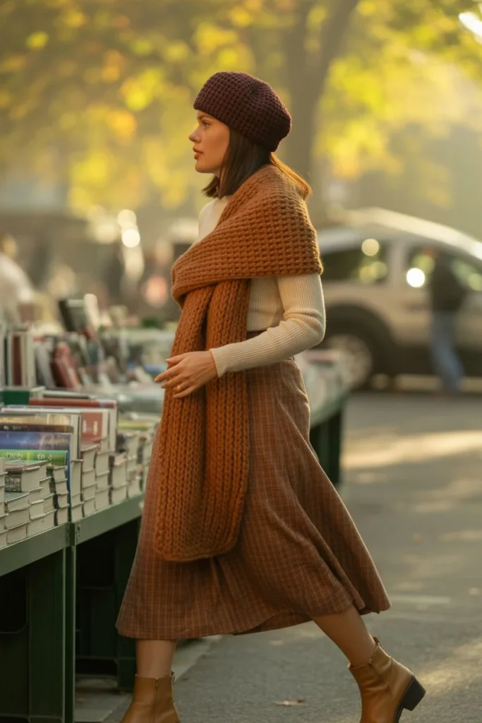 Vintage crochet beret chunky wrap scarf