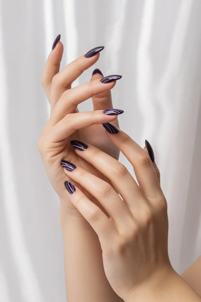 Violet cat eye coffin nails