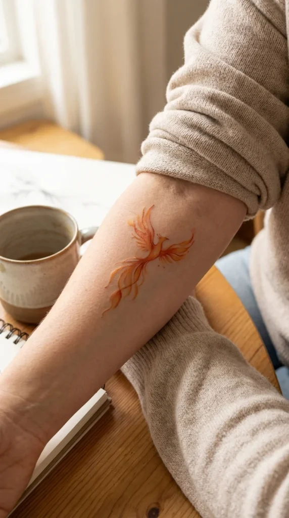 Watercolor small phoenix forearm