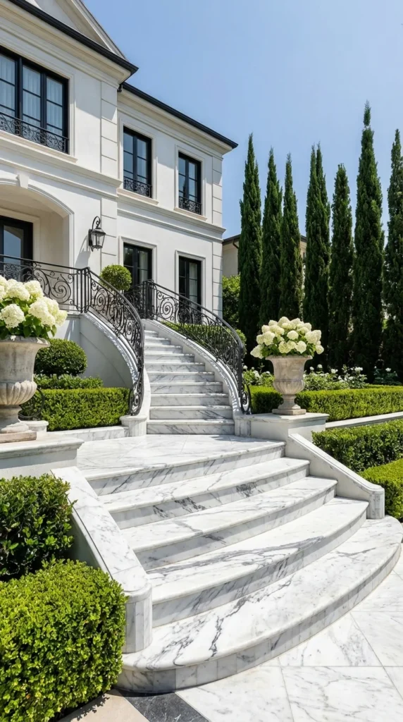 White marble exterior staircase