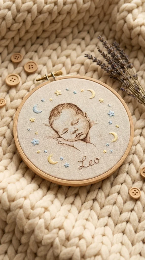 baby photo embroidery hoop nursery
