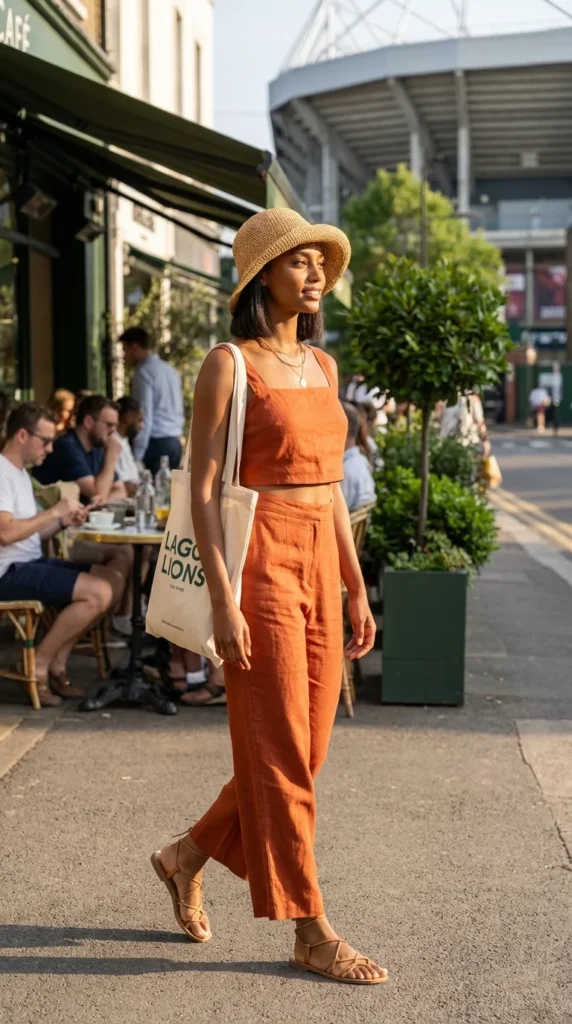 baseball game outfit brunch linen co-ord women