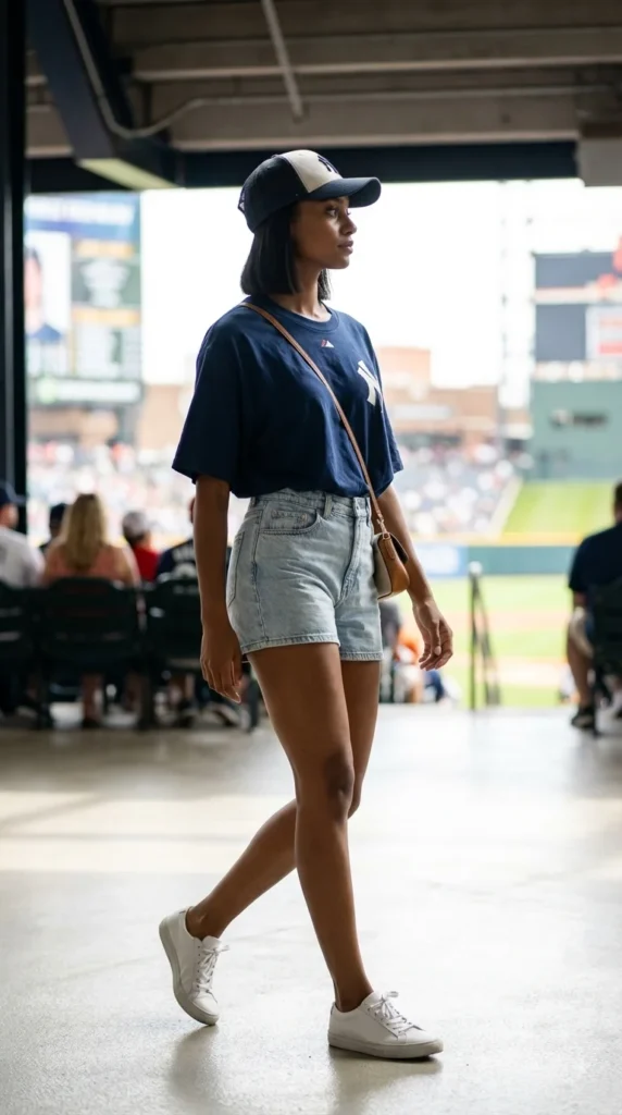 baseball game outfit women casual denim shorts