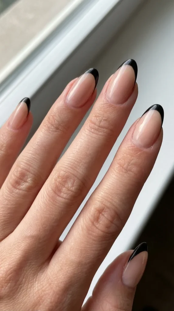 black French tip almond nails