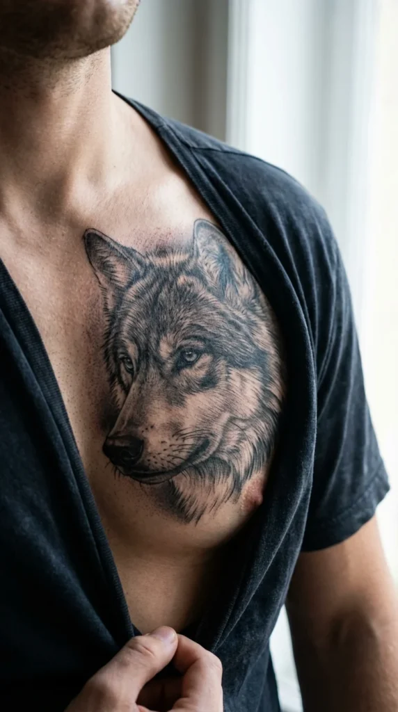 black and grey wolf tattoo