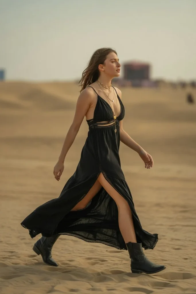 black boho cutout festival dress