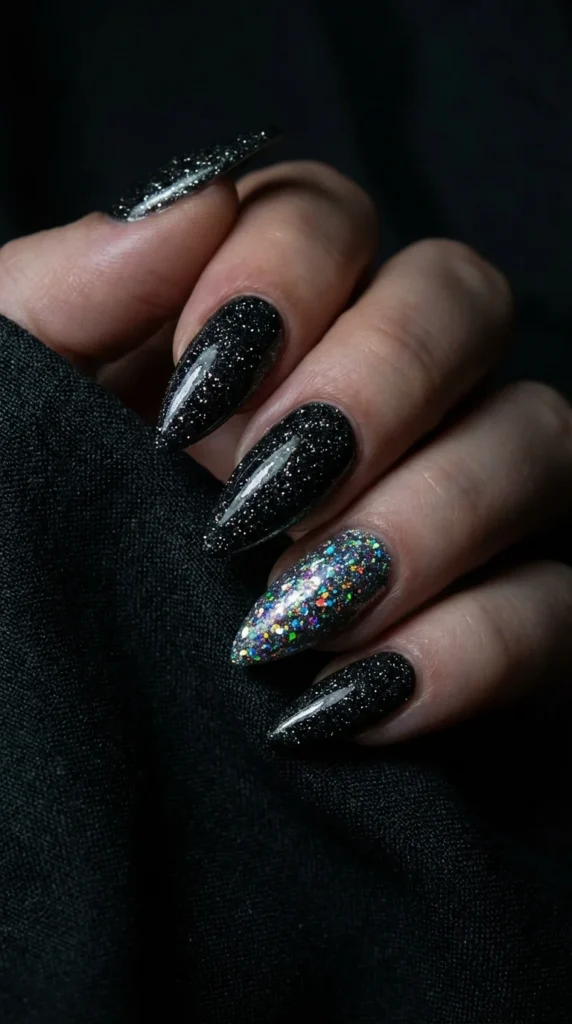 black glitter gel nails dark