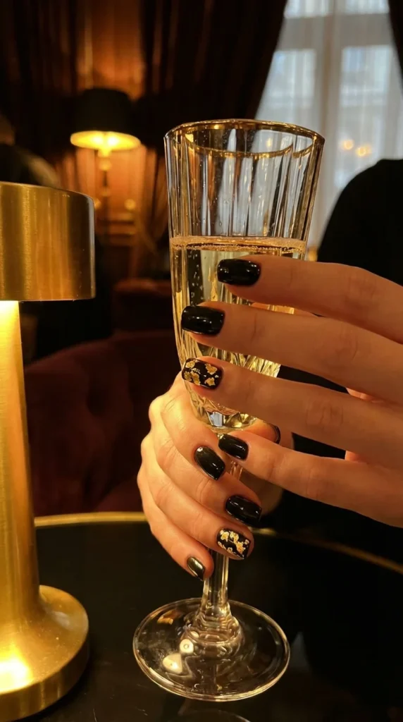 black gold foil nail designs