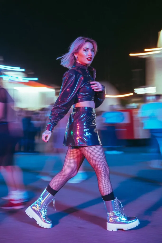 black holographic festival outfit