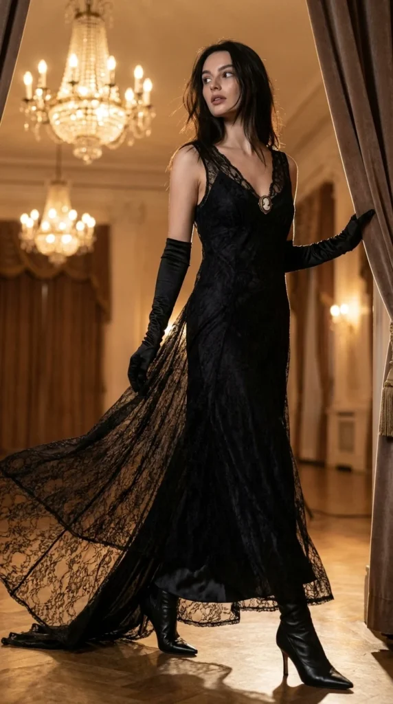 black lace maxi coquette gown