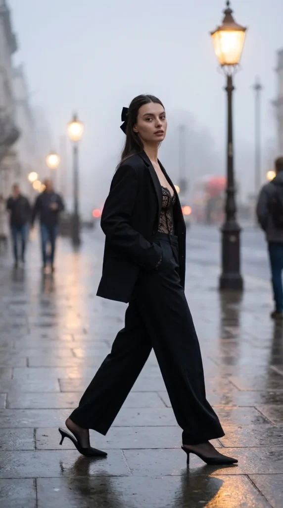 blazer lace bodysuit dark coquette look