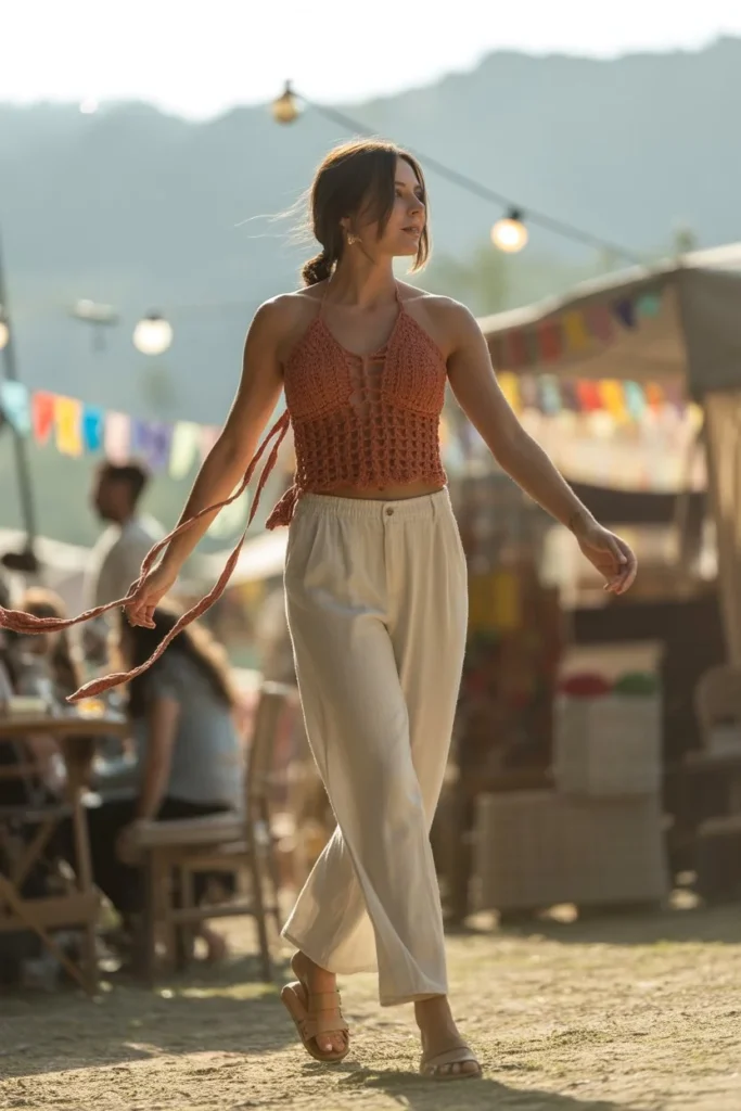 boho crochet halter top outfit