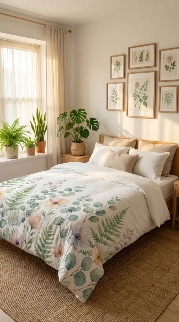 botanical print bedding floral bedroom aesthetic