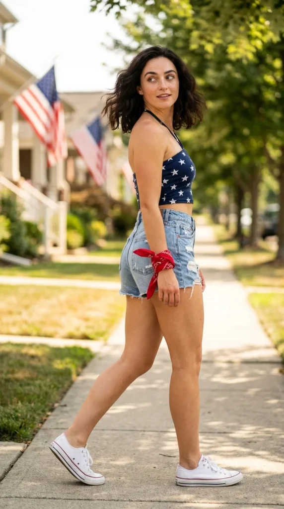 casual 4th of July denim cutoffs outfit women