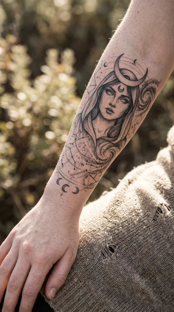 celestial full sleeve tattoo female mythology