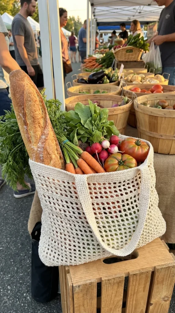 crochet market tote bag cotton