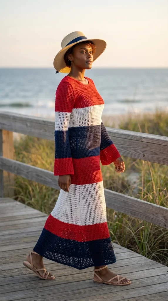 crochet maxi dress 4th of July Black woman