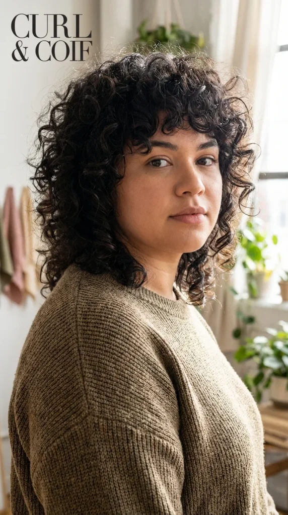 curly haircut round face crown volume