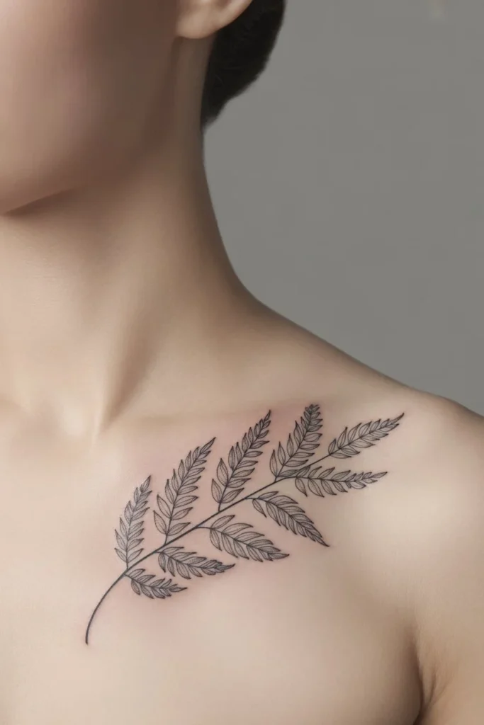 dainty leaf collarbone tattoo