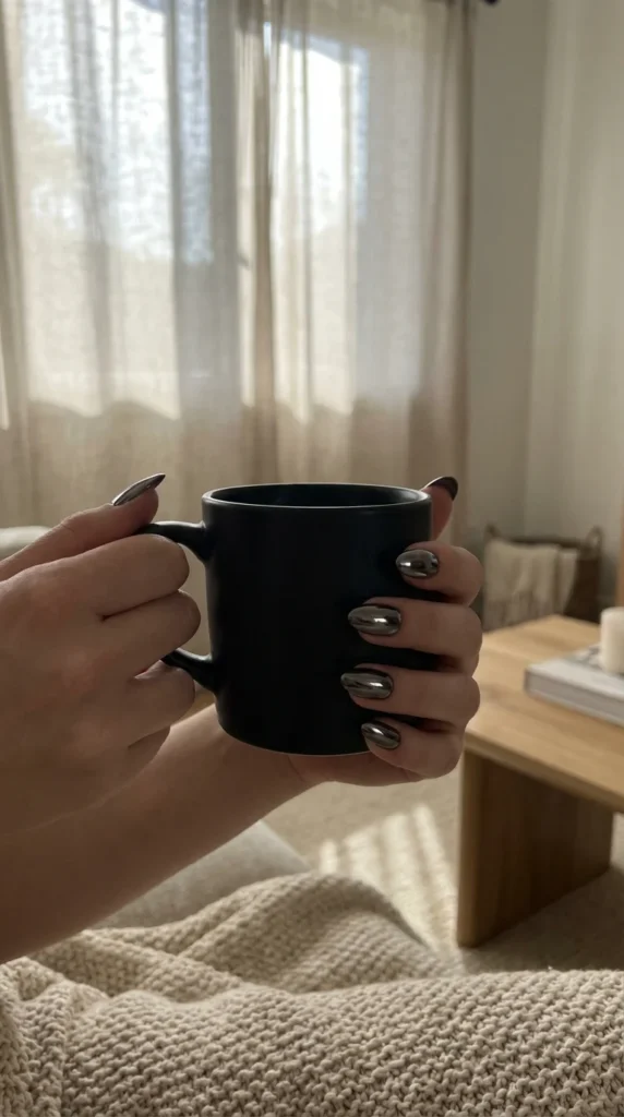 dark chrome mirror nails