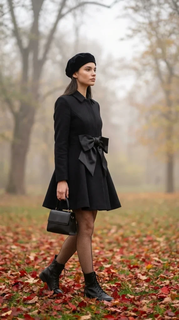 dark coquette coat dress winter outfit