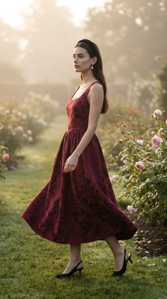 dark floral midi coquette dress