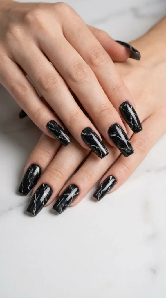 dark marble nail art