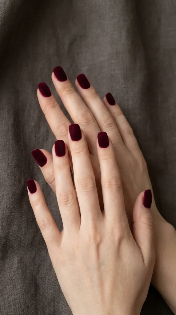 deep burgundy velvet nails