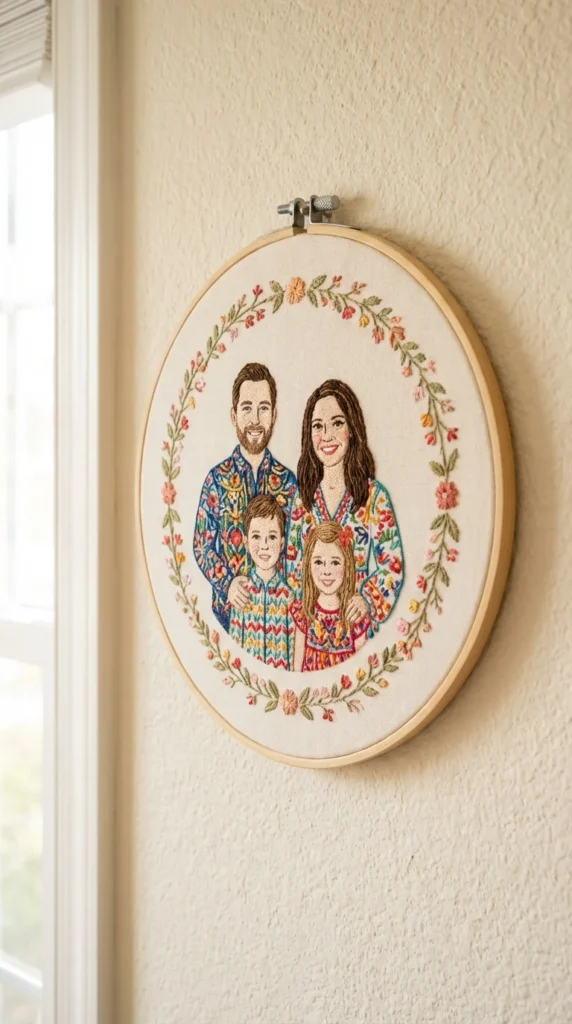 family portrait embroidery art hoop gift