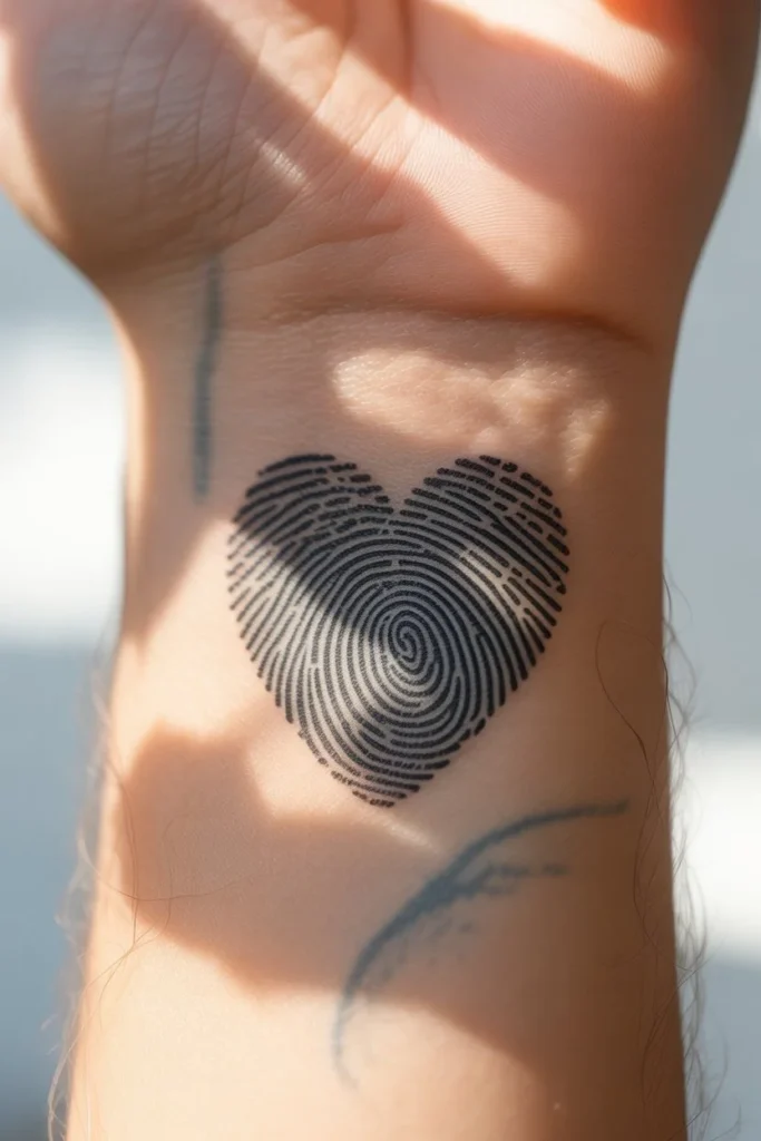fingerprint heart wrist tattoo