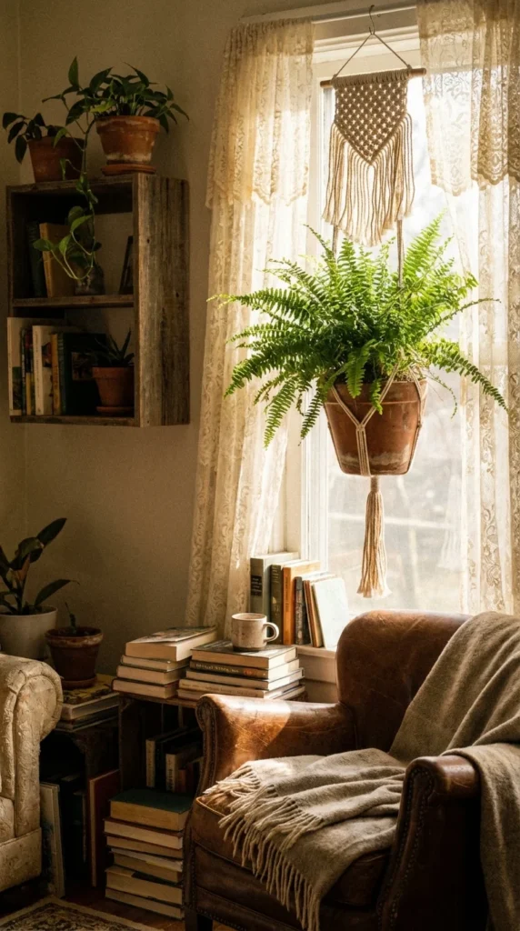 fringe crochet plant hanger vintage