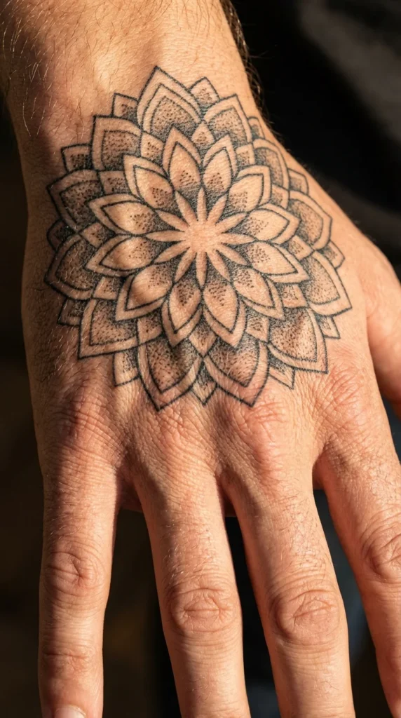 geometric hand tattoos men