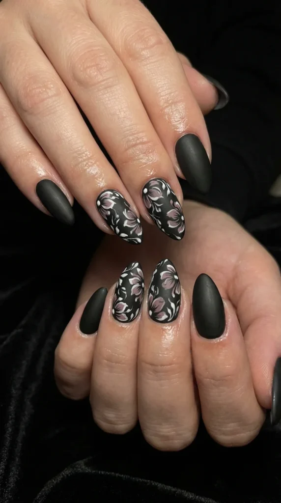 gothic floral nail art