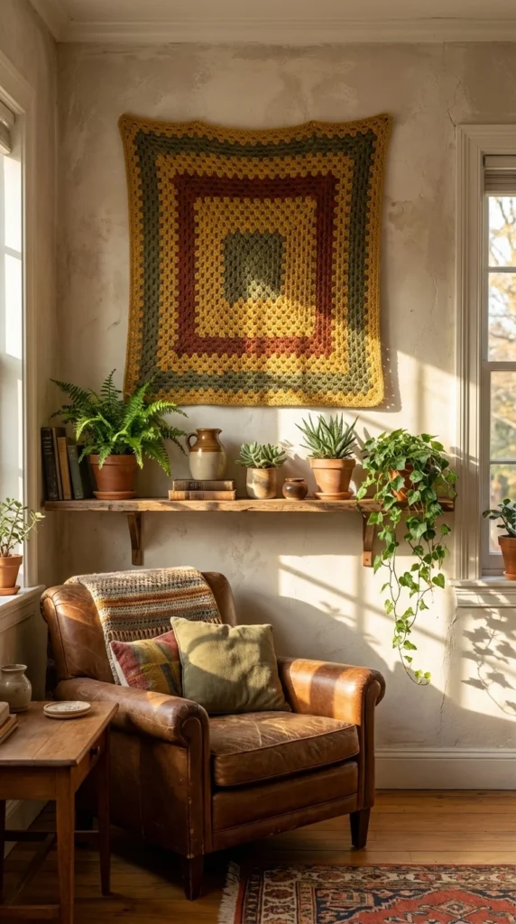 granny square wall hanging vintage