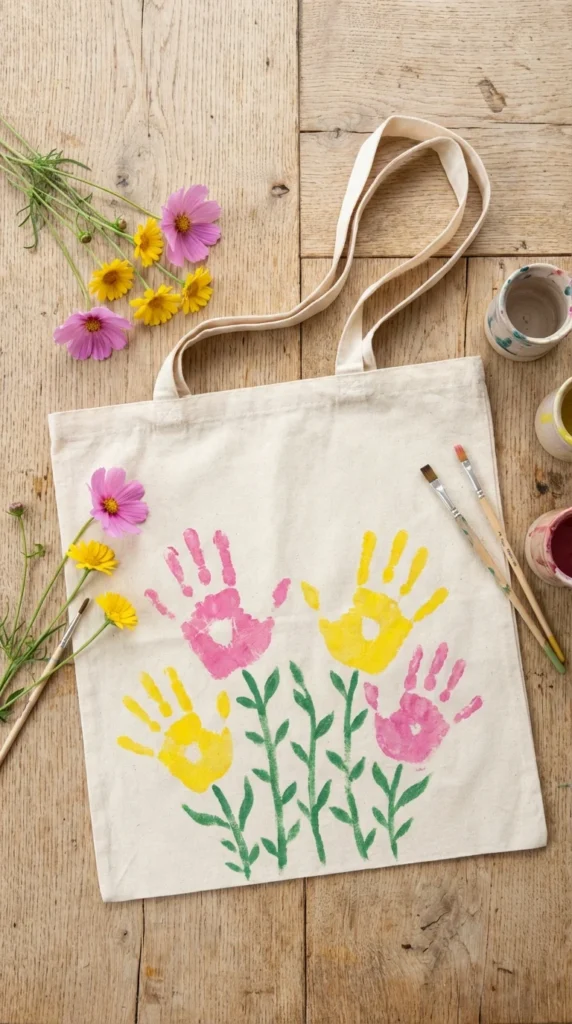 handprint tote bag Mother's Day craft for kids