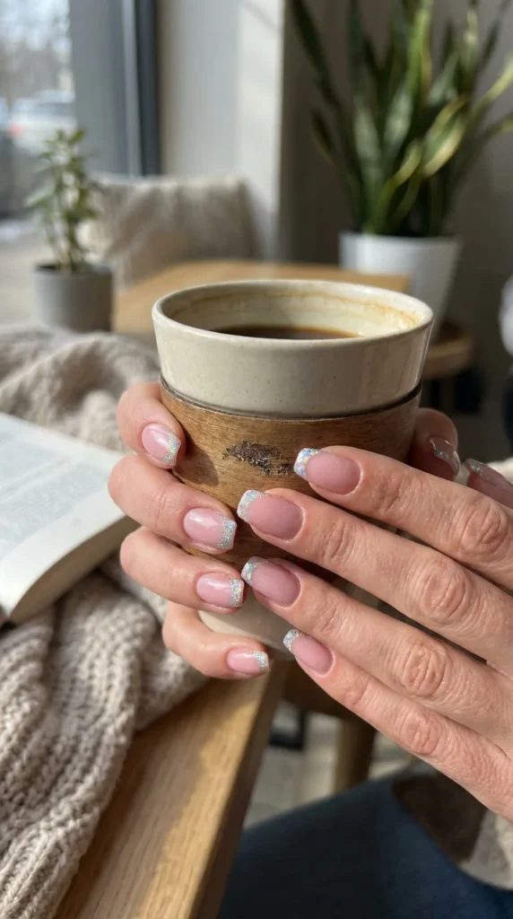 holographic glitter gel nails French tips