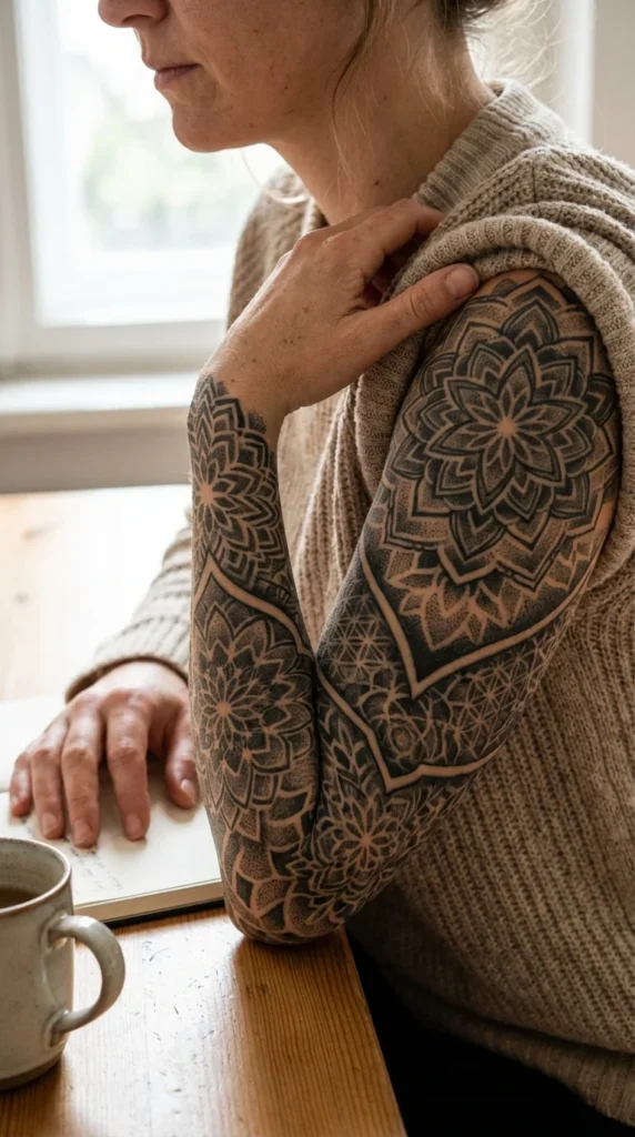 mandala full sleeve tattoo women geometric