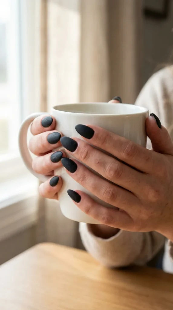 matte black almond nails