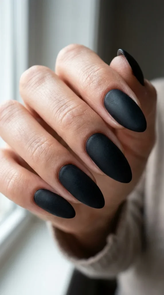 matte black almond nails