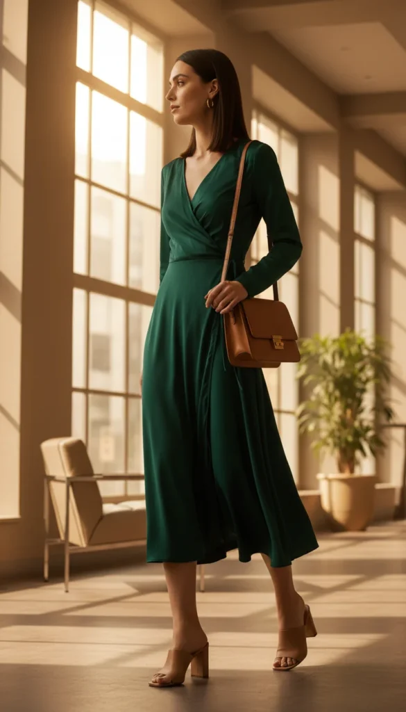 midi wrap dress office outfit women