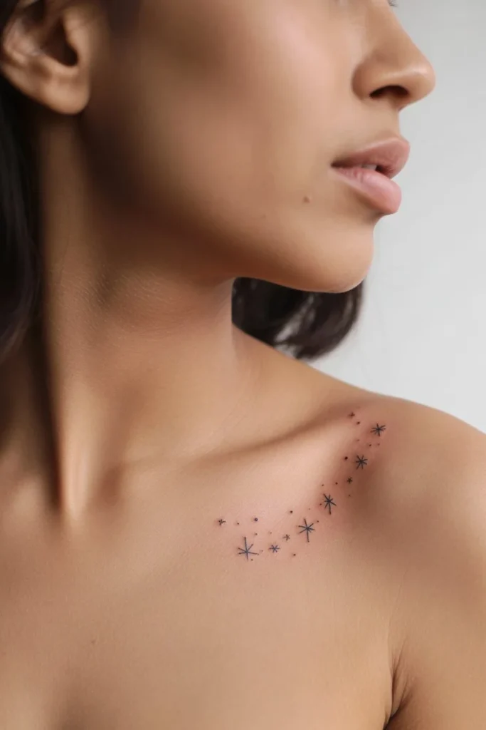 mini star collarbone tattoo
