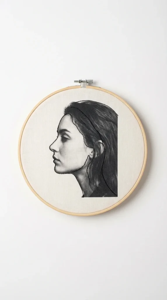 minimalist embroidery portrait photo hoop