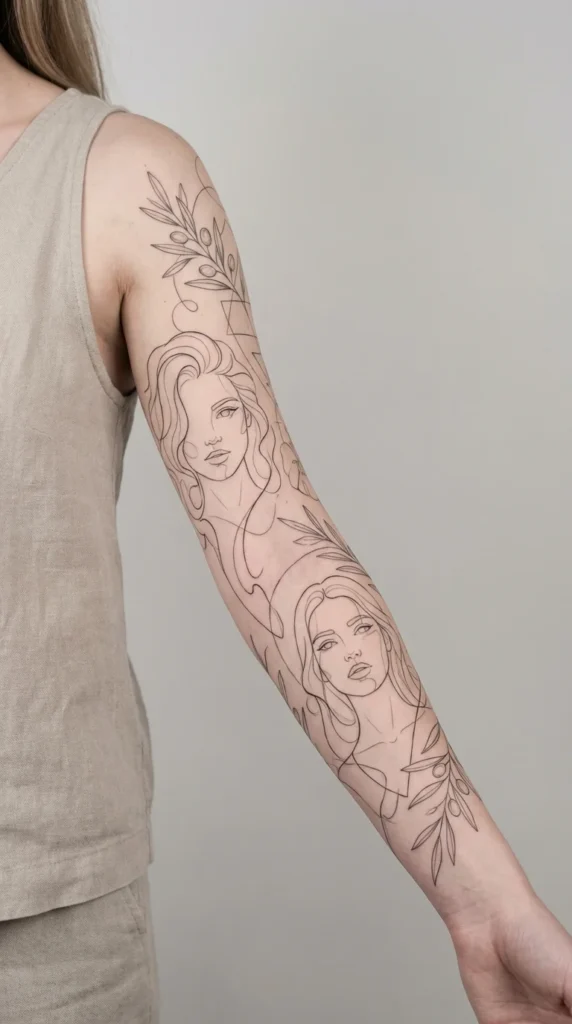 minimalist sleeve tattoo women fine-line