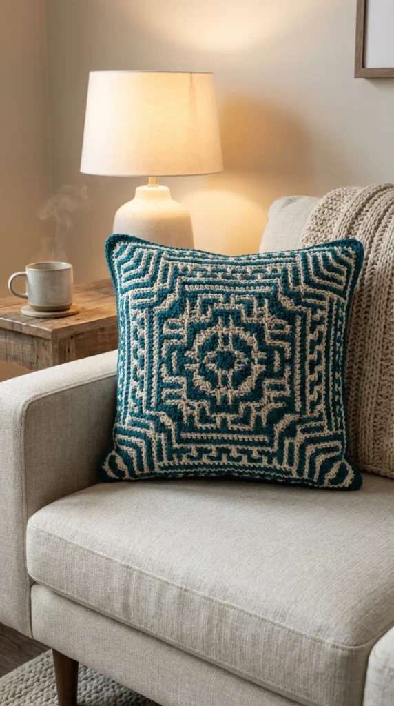 mosaic crochet pillow home décor