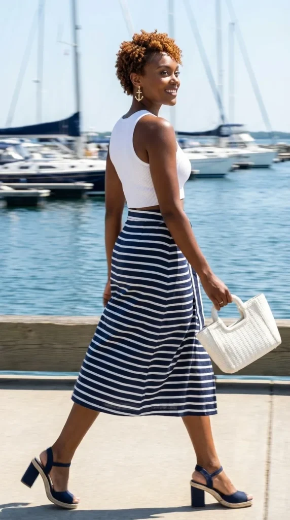 navy striped skirt set July 4th