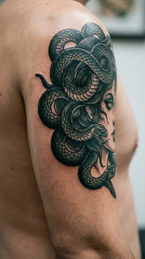 neo-traditional Medusa dark mythology tattoo