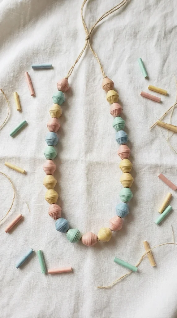 paper straw necklace Mother's Day craft kids